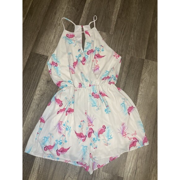 Everly Anthropologie Romper Women Medium Shorts Floral Flamingo Fairy Boho Sexy - Picture 1 of 8